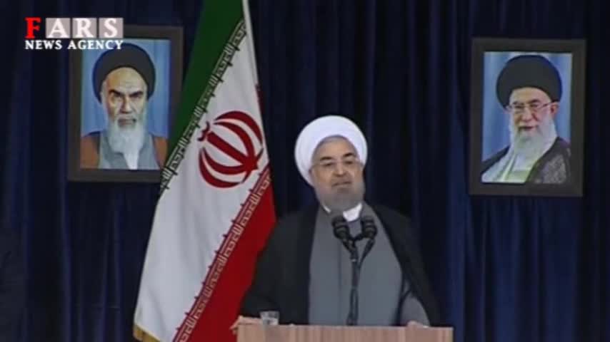 واکنش روحانی به شعارهای اعتراضی مردم/ قطع سخنان رئیس‌جمهور با شعار بیکاری!